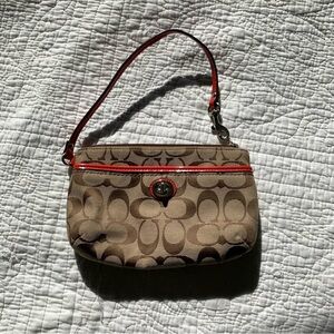 Coach Brown and Red Wristlet Wallet